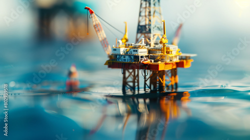 miniature oil rig in the sea, created with generative AI technology