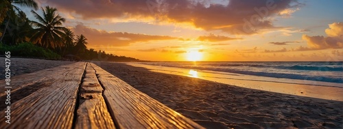  Beautiful bright sunset on a tropical paradise beach