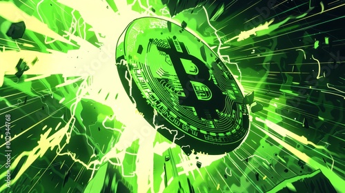 launch of Bitcoin Runes, bright green colors, comics style 