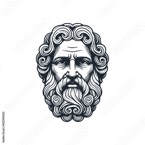 The ancient philosophy of greek era. Black white vector logo illustration. 