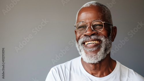 elderly middle aged African man smiling isolated