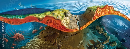 Diagrams illustrating the process of plate tectonics
