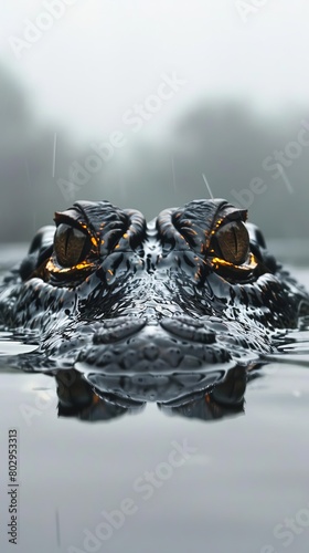 A lurking crocodile with just its eyes above water in an African river, The background will be pure white, facilitating easy background removal for further use