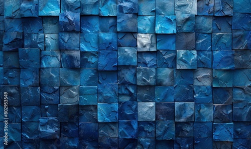 Abstract dark mosaic background with lots of blue blocks and cubes