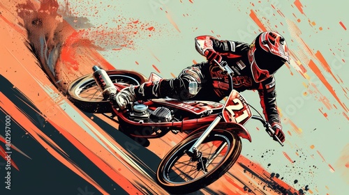 A man riding a dirt bike on a dirt track. Suitable for sports and outdoor activities promotions