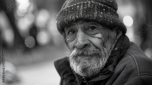 Close-up of an old homeless man 