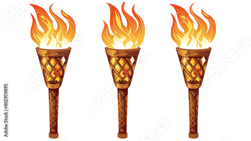 Set of Olympic torches with flames. isolated on a transparent background