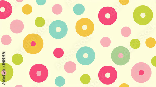 Vintage-inspired seamless polka dot pattern in pastel colors on cream background