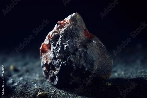 Litharge is a rare precious natural stone on a black background. AI generated. Header banner mockup with space.
