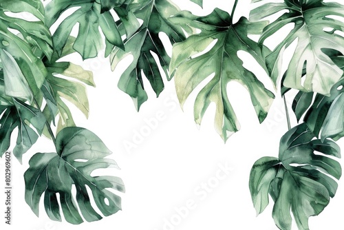 Vibrant watercolor painting of tropical leaves, perfect for botanical illustrations or nature-themed designs