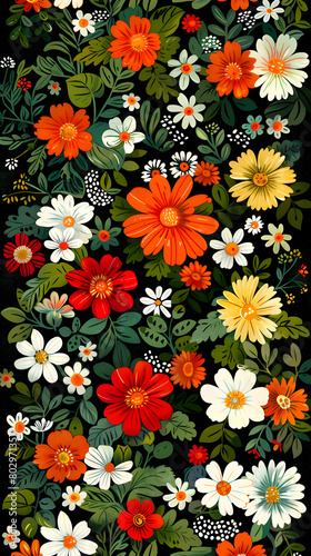 Floral art with colorful flowers on a dark background
