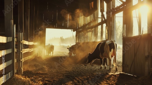Farm Workers Inspecting Cows in Barn