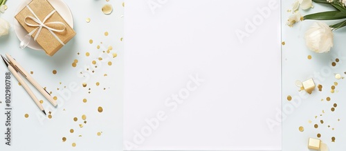A close up overhead view of a table with a notepad stationery and no people This copy space image represents Boss Day a holiday for celebrating and congratulating loved ones relatives friends and col