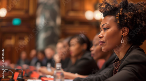 In a courtroom, diverse individuals seek justice for human rights violations, their determination and resolve driving efforts to hold perpetrators accountable and secure justice for victims