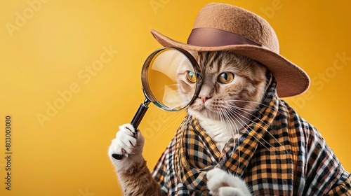 ginger cat detective looking through magnifying glass Generative AI