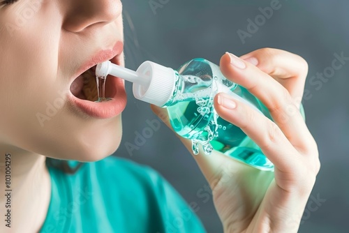Soothing Mouthwash Relieves Throat and Mouth Irritation in Refreshing Closeup Photo