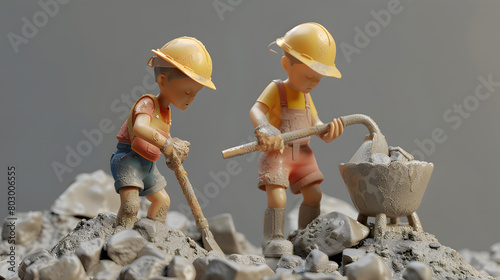 3D Illustrate of child labor, depicting children engaged in hazardous or exploitative work instead of attending school and enjoying their childhood