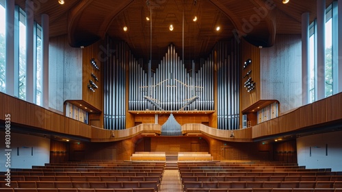 Empty Concert Hall for the performing arts with organ - music instrument