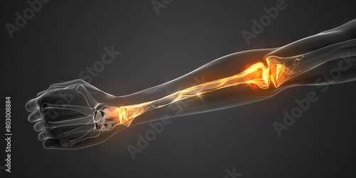 Ulna Fracture: The Elbow Pain and Tenderness - Visualize a person with a highlighted ulna bone, experiencing elbow pain and tenderness,