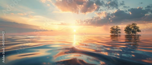 Generate a cinematic wide shot of a beautiful sunset over a calm ocean