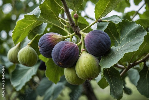 Ripe Figs hanging from the branches of a fig tree