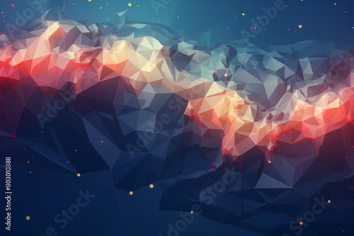 A digital artwork showcasing a blue geometric pattern made from triangles on a dark blue background