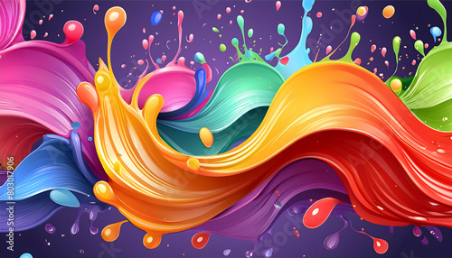 Splash of Multicolored Paints, Minimalistic background, 3D glassy chromatic