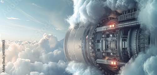 A digital vault door seamlessly integrated into the side of a cloud, with complex locks and security mechanisms visible. 