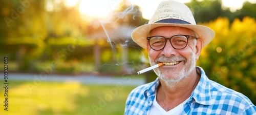 Close up of senior man smoking cigarette, emphasizing details for relevance in search results