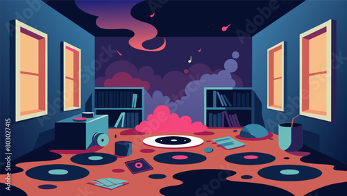 The smell of musty vinyl and faint hints of coffee fill the air. Vector illustration