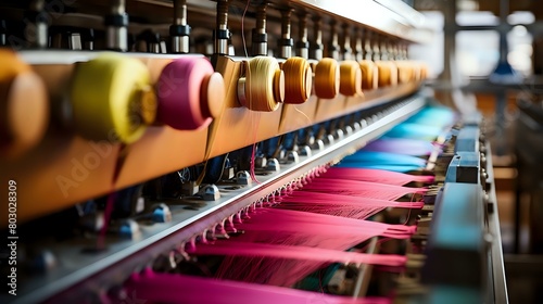 Colorful silk threads wound on machines in a textile setting.