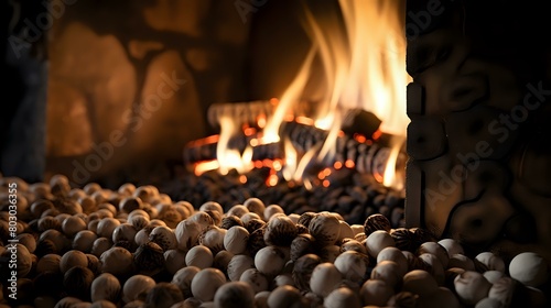 Biomass Energy: Pellets Displayed in Front of Fireplace