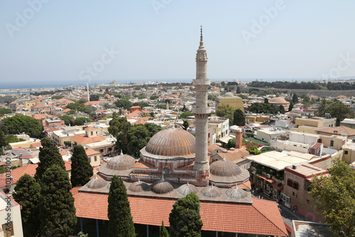 Old town and mosque, top view, Rhodes, Greece