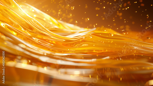 Flowing honey with its thick, golden texture smoothly transitioning into space for advertising