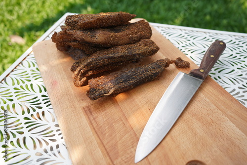 Biltong is a form of dried, cured meat which originated in Southern African