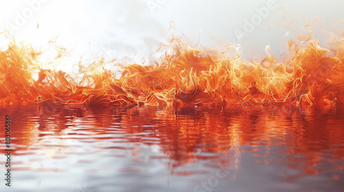 Intense heat radiating from a sea of flames against a pure white surface