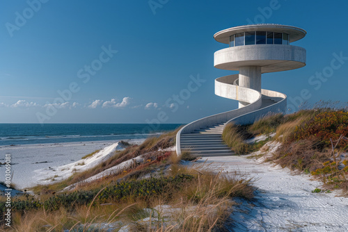A coastal observation tower that uses a logarithmic spiral design to withstand high winds while offering panoramic views,