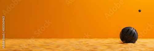 Beach spikeball tournament web banner. Spikeball tournament isolated on orange background with copy space.
