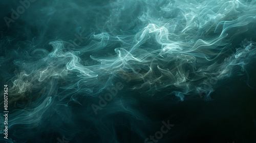 Whispy tendrils of iridescent smoke dance across a velvety black canvas