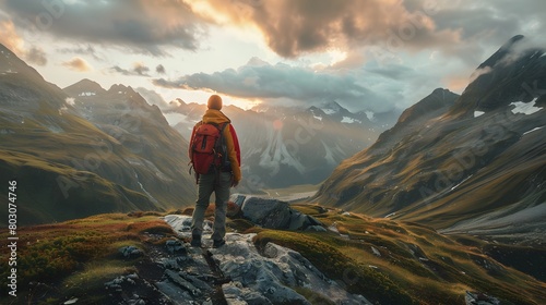 essence of adventure and exploration in an advertisement banner for outdoor gear, featuring stunning landscapes and rugged terrain.