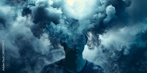 An enigmatic image depicting a person whose head is replaced by billowing smoke, invoking a sense of mystery and surrealism