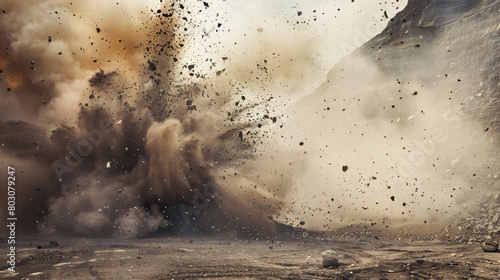 Dust clouds and flying debris during detonator