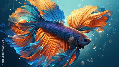  majestic betta fish, its fins flowing like silk, displaying its vibrant colors in a dance, 