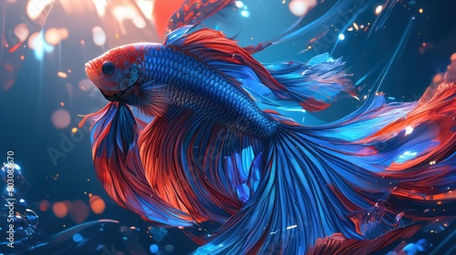  majestic betta fish, its fins flowing like silk, displaying its vibrant colors in a dance, 