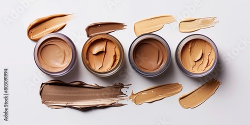 Samples of foundation makeup on a white background