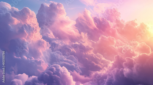 Fluffy pink clouds at sunset, ideal for tranquil backgrounds and heavenly design concepts.