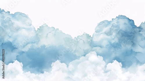 minimalistic, copy space, watercolor gentle fluffy clouds in sunrise background
