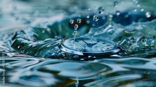Luxury watch submerged in water showcasing time resistance and precision