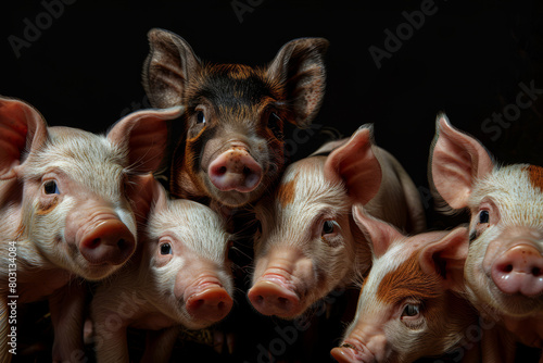 Curious Piglets Peering from the Shadows, Intimate Portrait