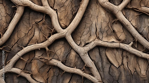 Closeup of walnut tree roots affected by blackline disease, where the graft union shows a distinct black line